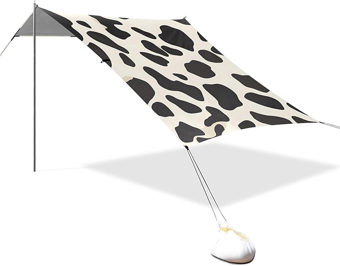 ALAZA Black Cow Skin Pattern Beach Tent Sun Shelter Portable Canopy Sunshade for Outdoor Camping Picnics Backyard Fun 10x9 ft