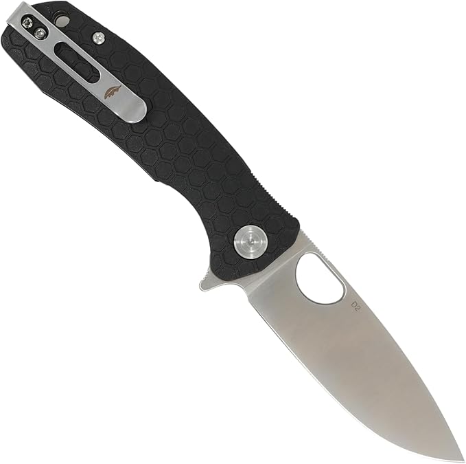 Honey Badger Large Pocket Knife EDC Drop Point Folding Utility Knife 3.6 Steel Blade Reversible Pocket Clip - (3.8oz) Drop Point Large Black D2 HB1008