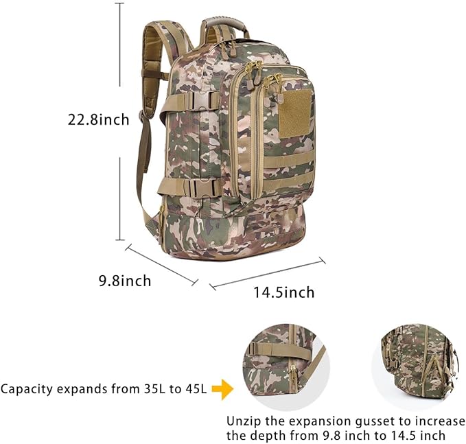Tactical Military Backpack for Men 45L Gym Backpacks Outdoor Bag Large MOLLE Daypack for Rucking Hiking Fishing Camping (BCP)