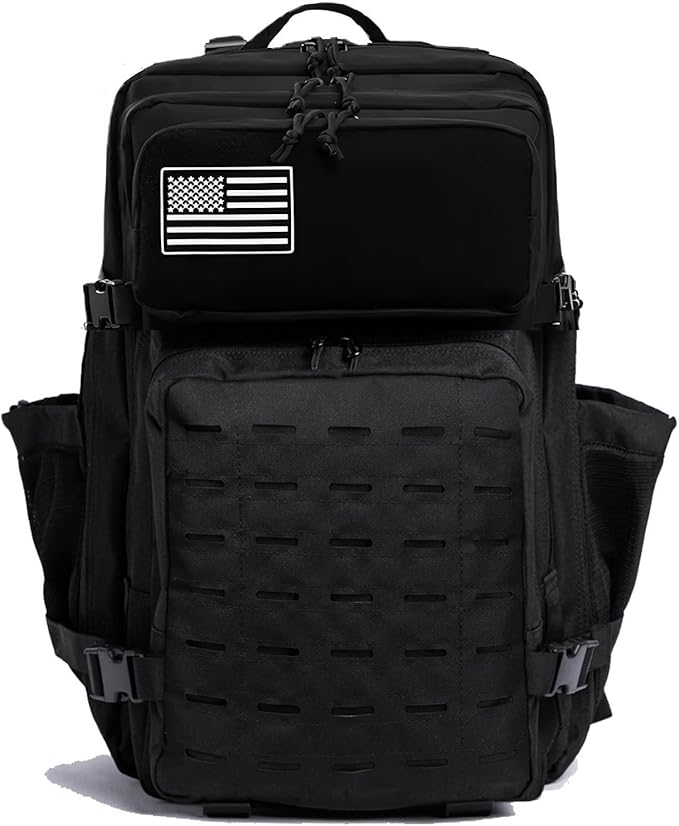 50L Tactical Military Backpack Waterproof Sturdy Bag for Hiking Camping Fishing Gym Backpack with Bottle Holder (ALL Black)