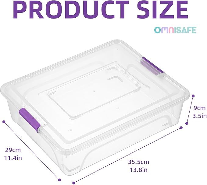 Plastic Storage Bin with Lid Stackable Design Clip Box for Crafts Supplies and Office Items Container (4 Pack 10 Quart Purple)