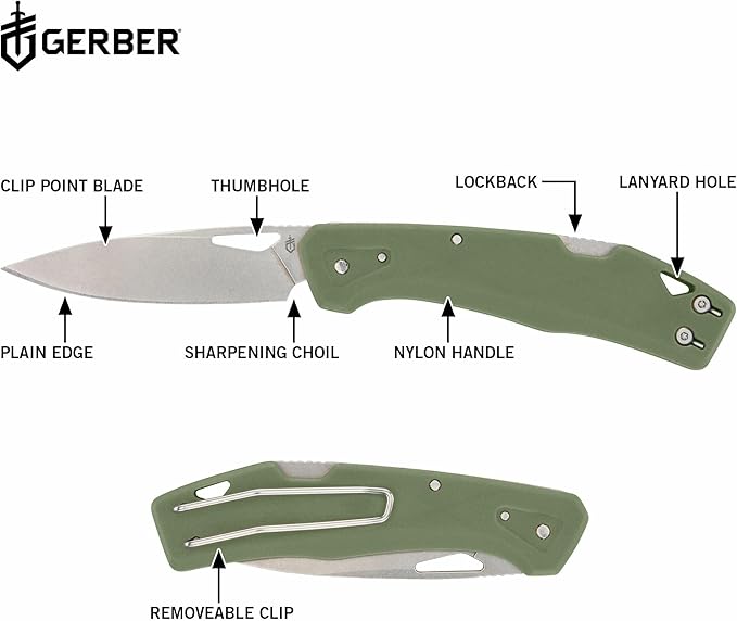 Gerber Gear LST - EDC Pocket Knife - Survival Tactical Tool for Travel Camping &amp Outdoor Adventure - Lightweight &amp Compact Folding Knife - Stainless Steel Blade - Green