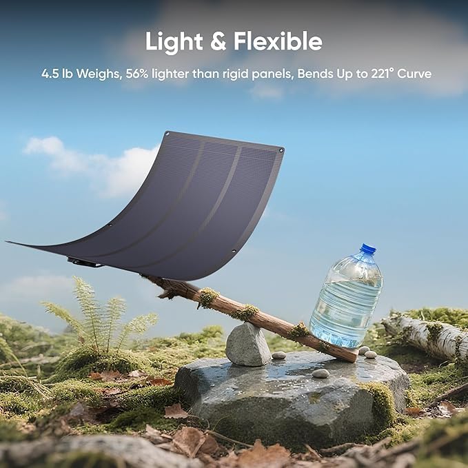 Jackery SolarSaga 100W Light Solar Panel 25% Conversion Efficiency Bifacial Panels At 4.52 lbs IP68 Waterproof and 221° Bendable for Balconies Rooftops RVs Off-Grid Solar Panel Kits PV Charging