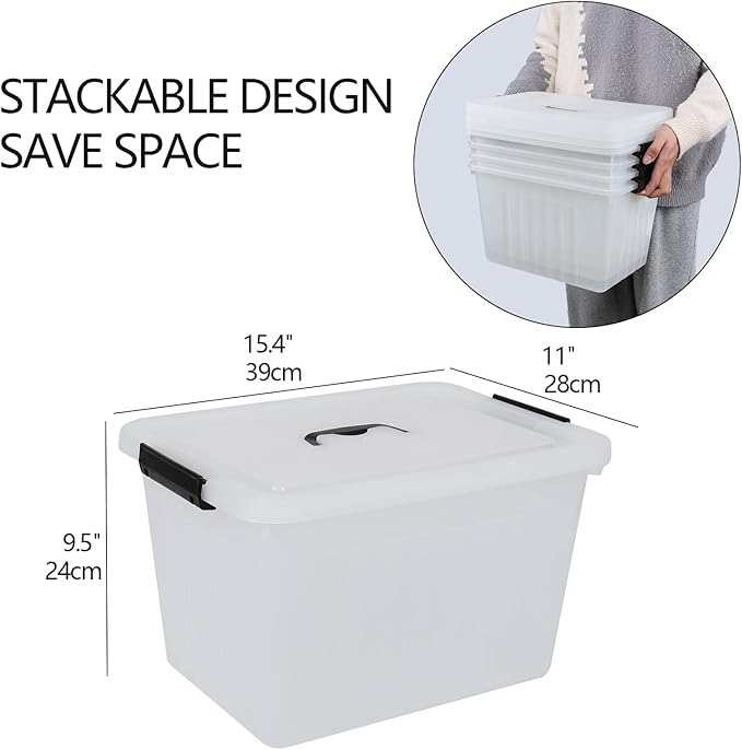 Xyskin 4 Pack Latching Box Storage Bins with Lids Clear Plastic 18 Quart Heavy-Duty Organizing Containers for Closet Bathroom and Office