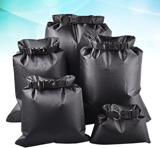 5pcs Waterproof Dry Bags Set Black Kayak Dry Bag and Drifting Waterproof Multifunctional Outdoor Storage Pouches for Camping Boating Rafting with Capacity 1.5l 2.5l 3l 4l 8.5l