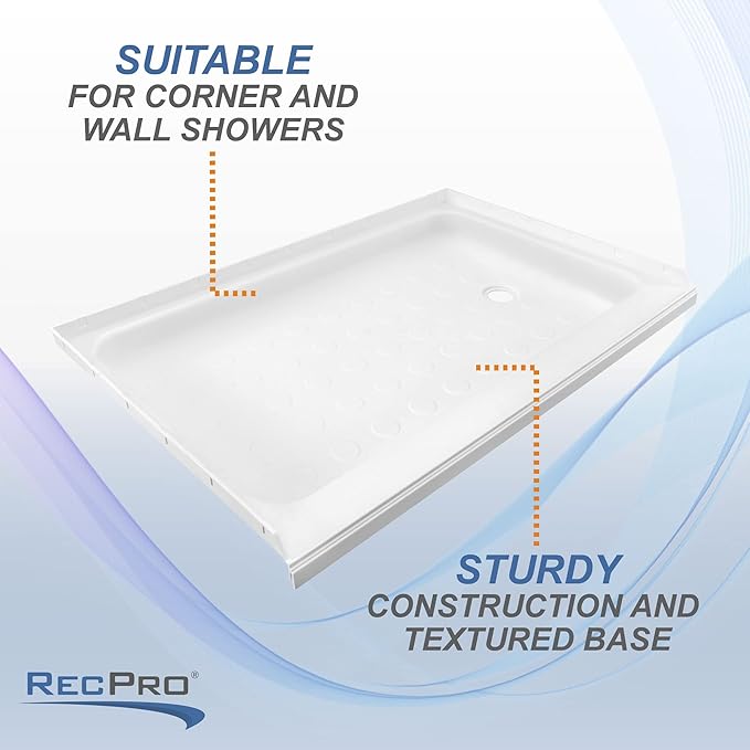 RecPro RV Shower Pan | 36 x 24 x 5 Right Drain in White | RV Shower Base | Camper Shower Pan