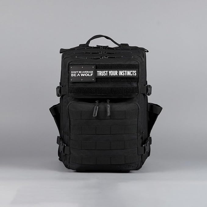 WOLFpak 25L Athletic Gym Backpack (Alpha Black) Durable 1000D Waterproof Oxford Material with MOLLE Webbing Laptop Pocket &amp Dual Cup Holders