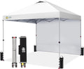 CROWN SHADES 12x12 Pop Up Canopy Tent Instant Commercial with 150D Silver Coated Fabric Including 1 Removable Sidewall 4 Ropes 8 Stakes Weight Bags STO 'N Go Bag White