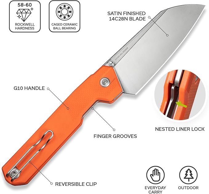 CIVIVI Hid Folding Pocket Knife 4.14 Swedish 14C28N Blade G10 Handle Nested Liner Lock Kitchen Knife with Thumb Stud Opener Ideal for Outdoor Use Camping Hiking and EDC C23008-4 Orange