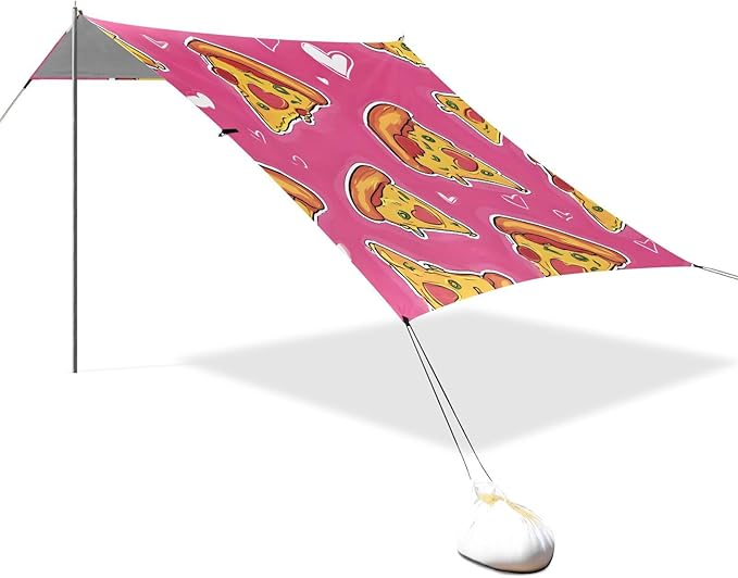 ALAZA Pink Love Pizza Pattern Beach Tent Sun Shelter Portable Canopy Sunshade for Outdoor Camping Picnics Backyard Fun 10x9 ft