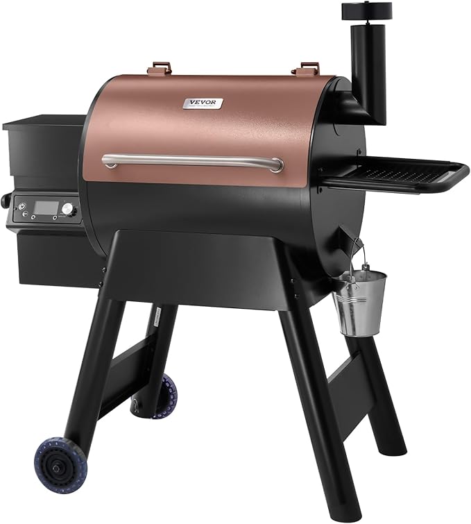 VEVOR Wood Pellet Grill Smoker 8 in 1 BBQ Grills for Outdoor Cooking 575 Square Inches Cook Area Electric Grill and Smoker with LCD Screen Controller Meat Probe 500°F Max Temperature Black