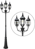 LUTEC Outdoor Solar Post Light with Triple-Head Dusk to Dawn Lamp Post for Lawn Pathway Garden Black Aluminium Vintage Street Light with Clear Glass Panels (Bulbs Included)