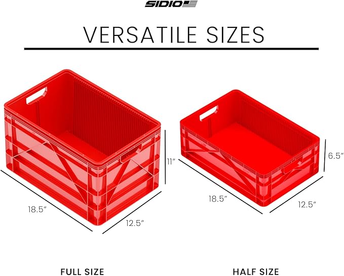 SIDIO Crate Basic Pack - 2 Full-Size &amp 1 Half-Size Heavy Duty Stackable Storage Bins Totes and Containers with Dividers - Durable Plastic Organizer for Home Office Garage and Outdoor Use