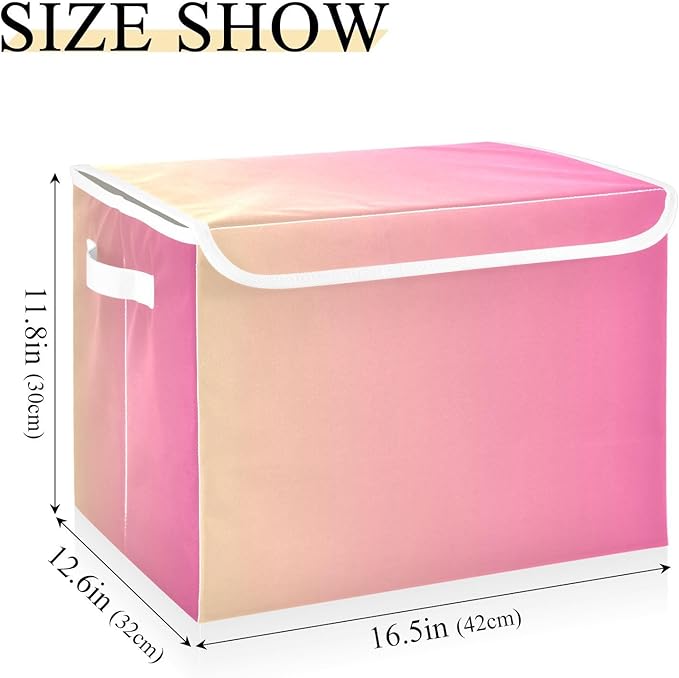 Peach Gradient Storage Bin with Lid Foldable Tote Storage Closet Storage Bins for Office Supplies Home Decor
