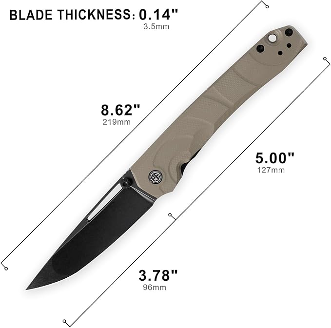 Petrified fish PFP11 Ripple Folding Knife3.78 14C28N Steel Hollow Blade G10 Handle Folding Pocket Knife for Camping EDC Outdoor (Khaki Black Stonewashed)