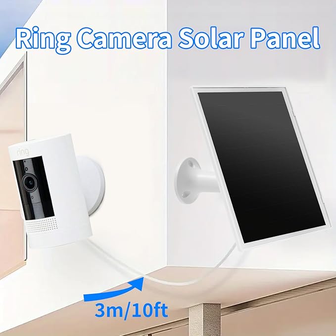 Solar Panel Charger for Ring Camera Compatible with Ri ng Stick Up Cam Stick Up Cam Pro Ring Spotlight Cam Plus/Pro 6W5V 13ft Charging Cable (White-2Pack)