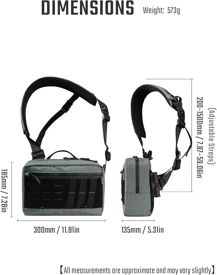 TACTICAL_GEEK L3 Pro EDC Crossbody Bag Chest Bag with Adjustable StrapDaily Carry Sling Pack Large Capacity Daypack Organizer for Camera Drones（T500 Grey）