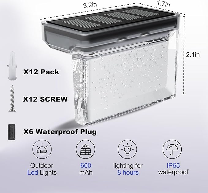 TIJNN Solar Deck Lights Outdoor Waterproof (6 Pack) – LED Solar Fence Lighting for Steps Stairs Railing Patio &amp Backyard – Wireless Auto Dusk to Dawn Warm White Decor
