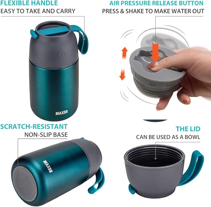 MAXSO 2 Pack Soup Thermo for Hot &amp Cold Food for Kids Adults Vacuum Insulated Food Jar Thermal Lunch Containers Travel Food Flask with Spoon (24 oz17 oz) (Matte Green)