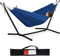 PNAEUT Double Hammocks with Stand for Outside Portable Space Saving Heavy-Duty Steel Stand for Indoor Outdoor Patio with Carrying Bag 450 lbs Capacity (Navy)