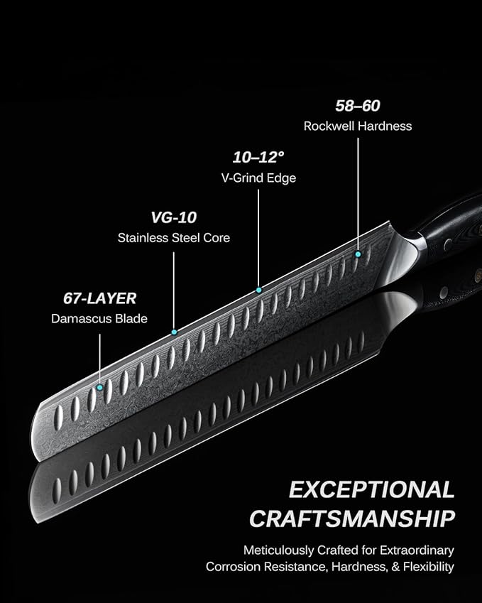 KYOKU Knife Set Shogun Gin Series 3pc Japanese Style Kitchen Knife Set for Cooking 7 Boning 12 Slicing 10 Scimitar Knife with Silver Ion Blade Sheath Gift Box Damascus Stainless Steel Knives