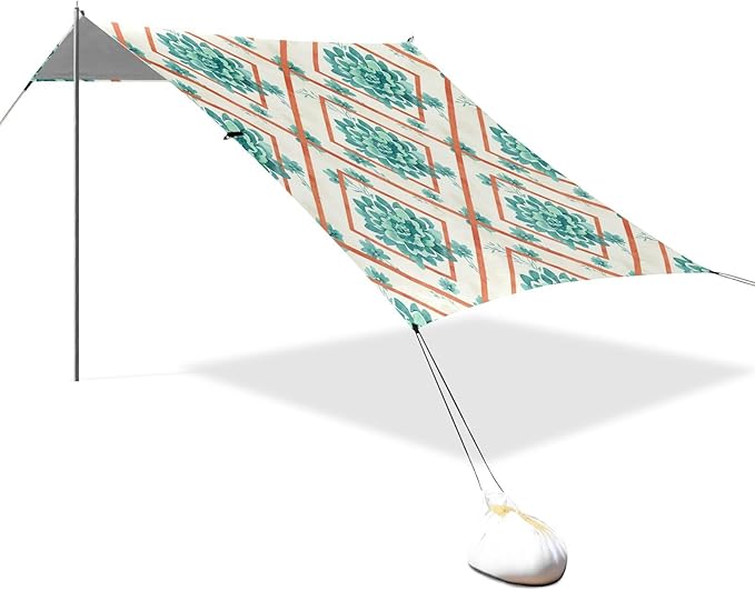 xigua Boho Tribal Aztec Beach Tent Sun Shelter with Carrying Bag - Silver Coated Oxford Fabric Beach Canopy for Beach Camping Fishing - Includes Windproof Ropes Sandbags &amp Stakes