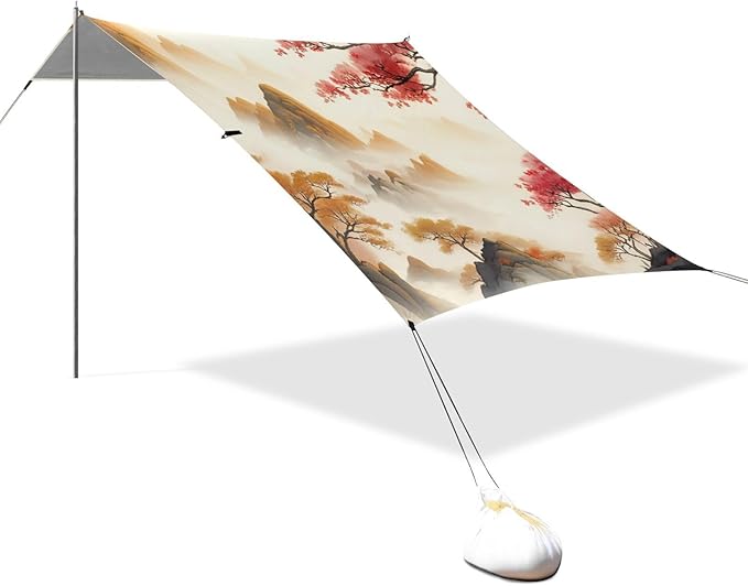Beach Canopy with Windproof Ropes &amp Sandbags Beach Tent Sun Shade Sun Shelter for Camping Trips Fishing Backyard Fun or Picnics Landscape