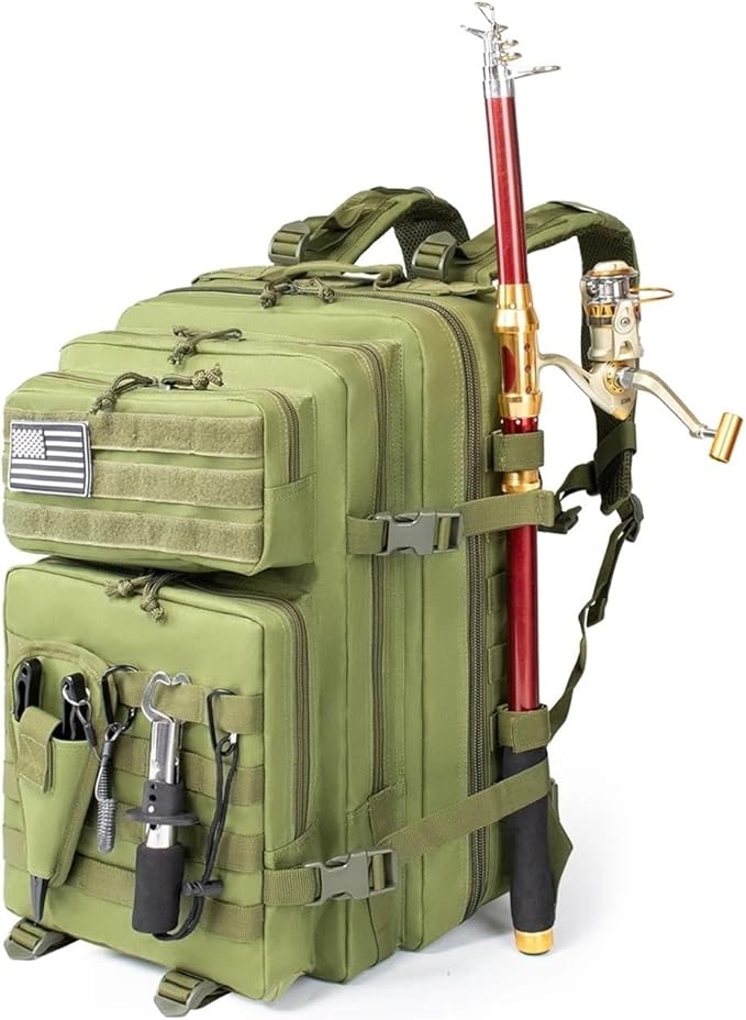 45L Fishing Hunting Bag Tactical Backpack Men's Travel Large Capacity Rucksacks Men Waterproof Outdoor(Green)