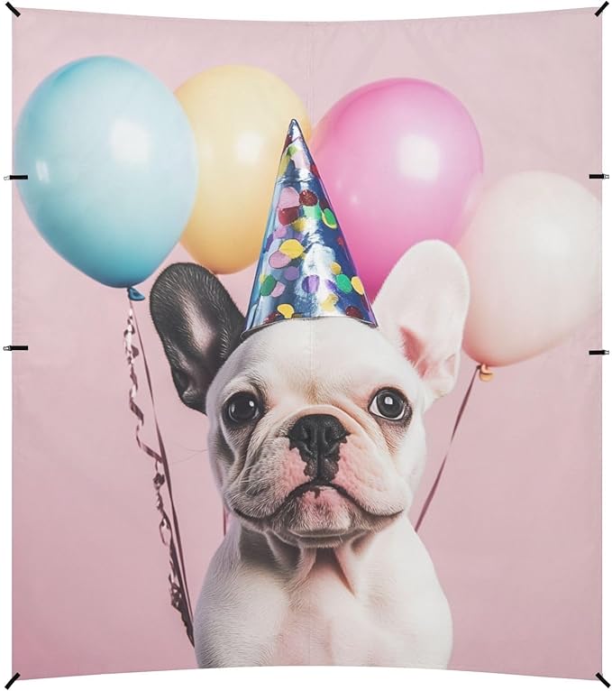 ALAZA French Bulldog Puppy Wearing Party Cap Holds Balloon Beach Tent Sun Shelter Portable Canopy Sunshade for Outdoor Camping Picnics Backyard Fun 10x9 ft