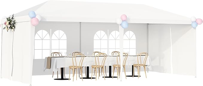 HomGarden 10'x20' Outdoor Canopy Tent Camping Gazebo Storage Shelter Pavilion Cater for Party Wedding Events BBQ w/4 Removable Enclosure Sidewalls &amp 2 Zippered Doorways