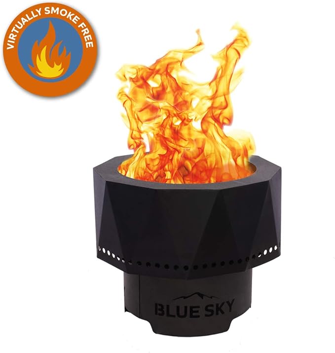 Blue Sky Outdoor Living Ridge Portable Fire Pit Smokeless Fire Pit with Spark Screen Lift and Carrying Bag Black