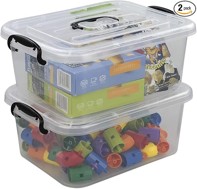 8 Liter Plastic Storage Box 2-Pack Clear Storage Bins with Handles