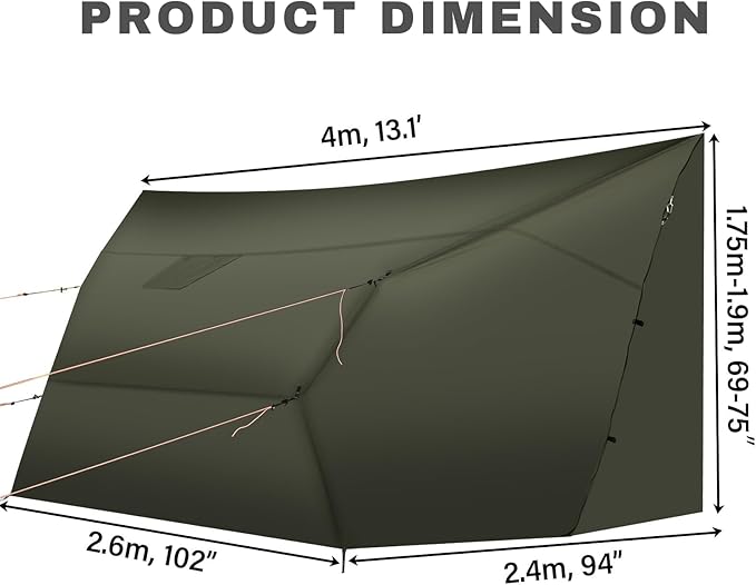 Onewind Penumbra Hot Tent 14ft Camping Hammock Tarp for 4-Season Waterpoof and Flame Retardant Hammock Rain Fly with Stove Jack for Winter Outdoor Camping OD Green