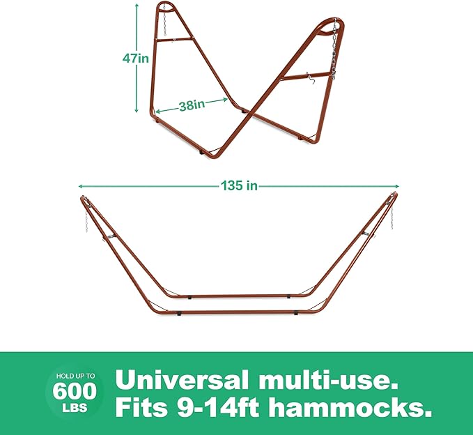 gafete Universal 2 Person Hammock Stand Only 600 lbs Capacity Fits 9 to 14ft Hammocks Adjustable Double Heavy Duty Powder-Coated Steel Stand for Outside Multi-Use (Rose)