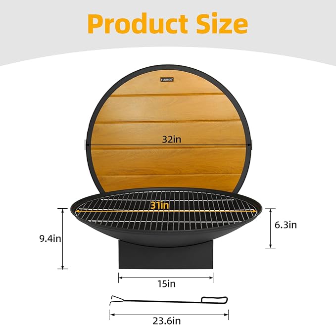 32 Inch Fire Pit for Outside Outdoor Wood Burning Fire Pit Table with Grill &amp Cover Lid Large Portable Firepit for Backyard Patio Camping