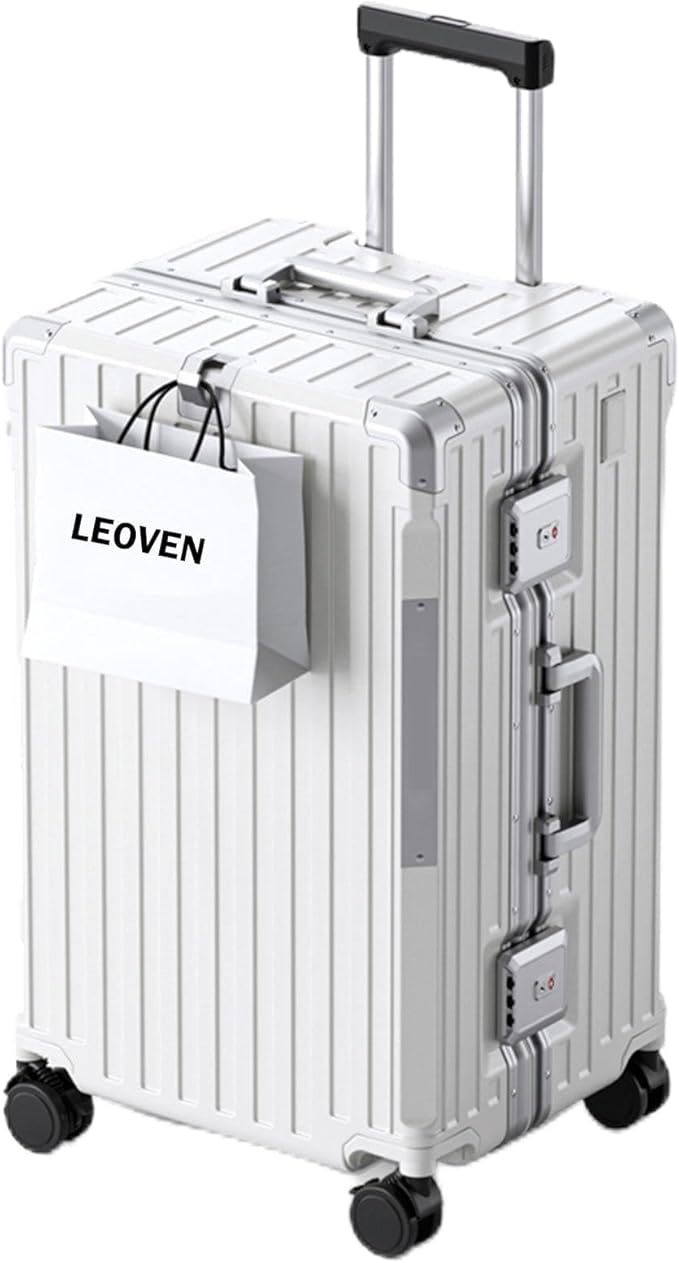 LEOVEN Hardside Luggage LS-0683 PC Hard Shell Suitcase with Cup Holder USB Type-C 3:7 Ratio Large Capacity Aluminium Frame TSA Customs Lock 360° Double Wheels with Brake and Shock Absorber