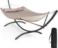 SUNCREAT Portable Double Hammock with Stand Outdoor Standing 2 Person Hammock Combo Patent Pending Tan