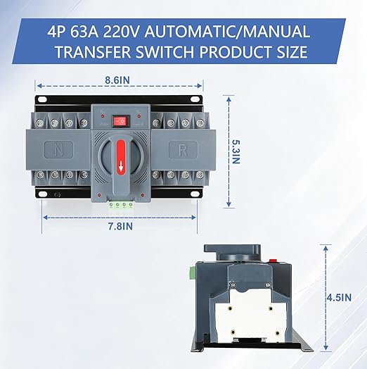 6-63amp AC220V Automatic/Manual Transfer Switch 4P 50/60Hz 4POLE 63A ATS Auto Changeover Dual Power Switch for Generator CE Certified ATS Solar Back Up Power Auto Selector Overvoltage Undervoltage