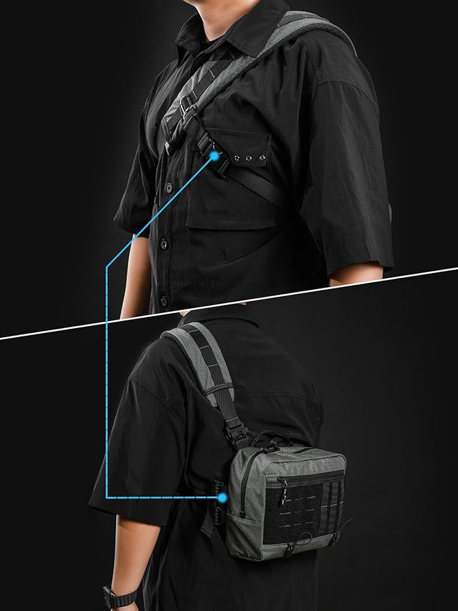 TACTICAL_GEEK L3 Pro EDC Crossbody Bag Chest Bag with Adjustable StrapDaily Carry Sling Pack Large Capacity Daypack Organizer for Camera Drones（T500 Grey）