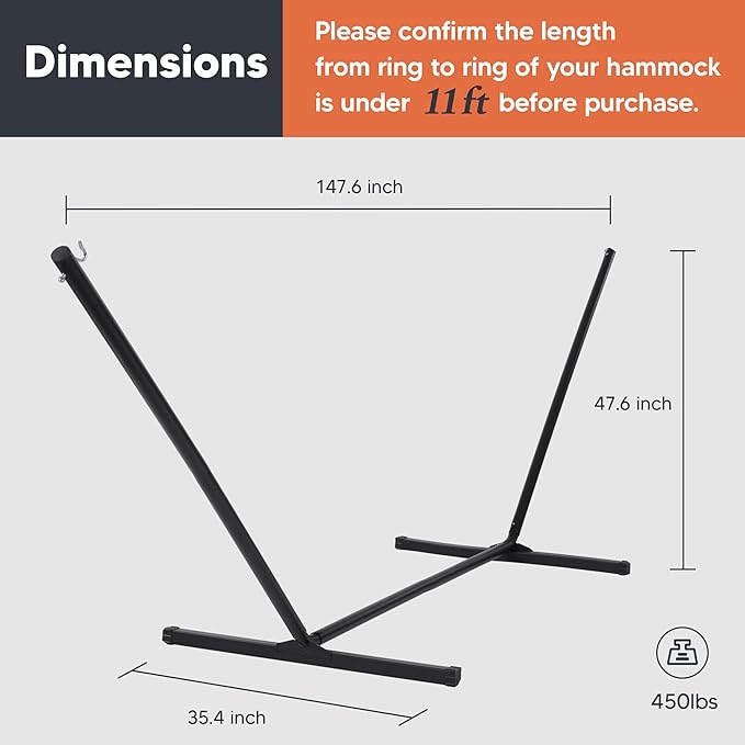 SUNCREAT 12 FT Heavy Duty Hammock Stand Portable Hammock Stand 475 lbs Capacity Black