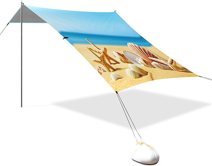 Beach Beach Canopy Sun Shelter with Sandbags &amp Sand Shovel &amp Windproof Ropes - Portable 110x126 Beach Shade Beach Tent for Camping Picnics