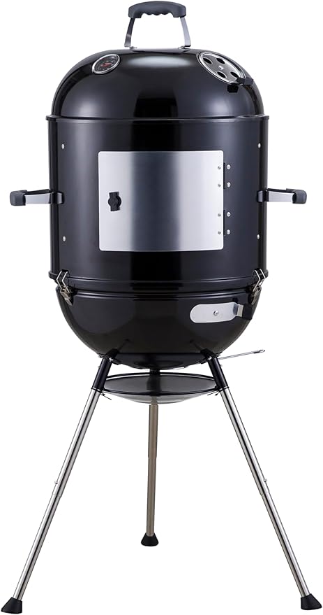 Megamaster Vertical 18 Inch Charcoal BBQ Smoker 4-in-1 Portable Outdoor Grill with Adjustable Air Vent 600 SQ. In Cooking Area Built-in Temperature Gauge BBQ Grill for Camping Picnics - 810-36014