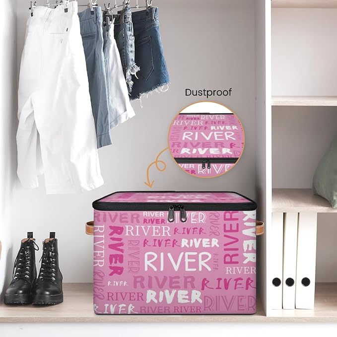 Custom Storage Bins with Zipper Lid Personalized Pink Fabric Lidded Storage Baskets Boxes Foldable Cubes Clothes Organizer Container