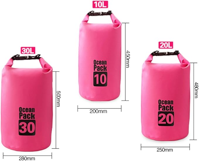 JIAN YA NA Waterproof Dry Bags Roll Top Dry Compression Sack Keeps Gear Dry Bags with Adjustable Strap for Outdoor Kayaking Beach Rafting BoatingBonus Waterproof Phone Case (Pink 20L)