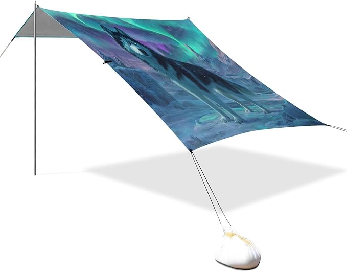 ALAZA Husky Polar Lights Beach Tent Sun Shelter UPF50+ Protection Beach Shade Canopy w/ 4 Sandbags for Outdoor Camping Fishing Backyard Fun Picnic 10x9 ft