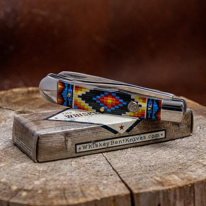 WHISKEY BENT HAT CO. Traditional Trapper Folding Pocket Knife 4.125 Closed Length 440C Stainless Steel Blades (Woodstock)