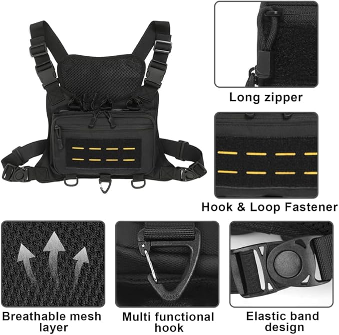 MiOYOOW Chest Bag Multi-compartment Waterproof Breathable Tactical Chest Rig Pack with Adjustable Shoulder Strap for Cycling Biking Work