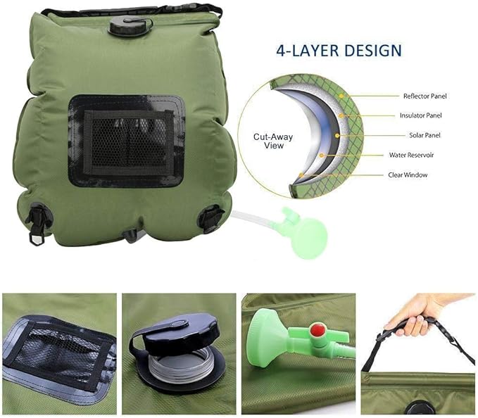 Alomejor Camping Shower Bag 20L Solar Heating Shower Bag with Temperature Indicator for Camping Traveling Hiking