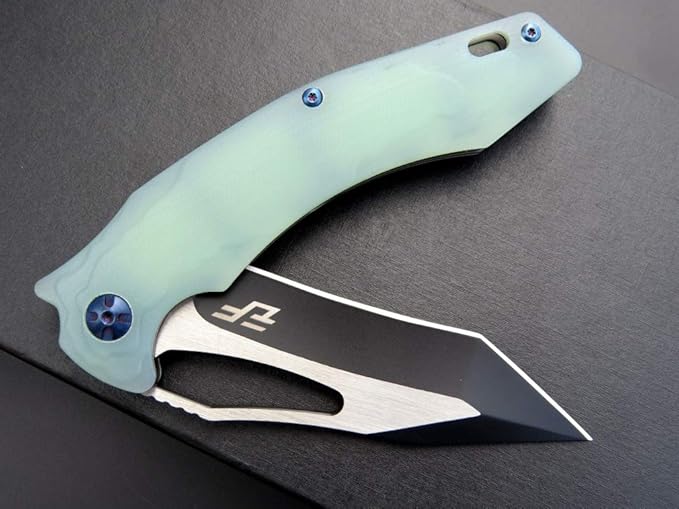 Eafengrow EF915 Folding Knife D2 Steel Blade with Black-Oxide Coating G10 Handle with Ball Bearing Safe Open Flipper KnifeLocking Liner and Pocketclip for Camping Work (Jade)