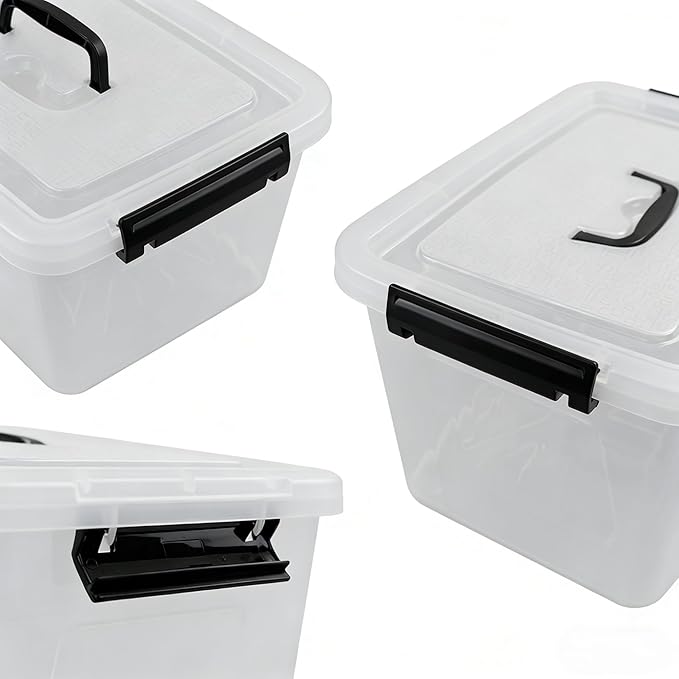 Plastic Storage Bins with Lids 6 Pack Storage Organizer 10 L Stackable Storage Bins with Buckle-Up Latches and Handle Storage Totes for Home Office Pantry Organization Clear